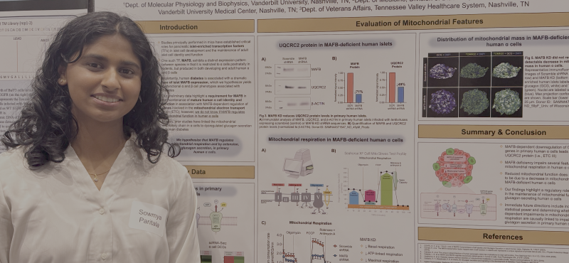 Congratulations to Sowmya Paritala for winning 2nd place on her research poster in the basic and natural sciences category at the Vanderbilt Undergraduate Research Symposium!!!