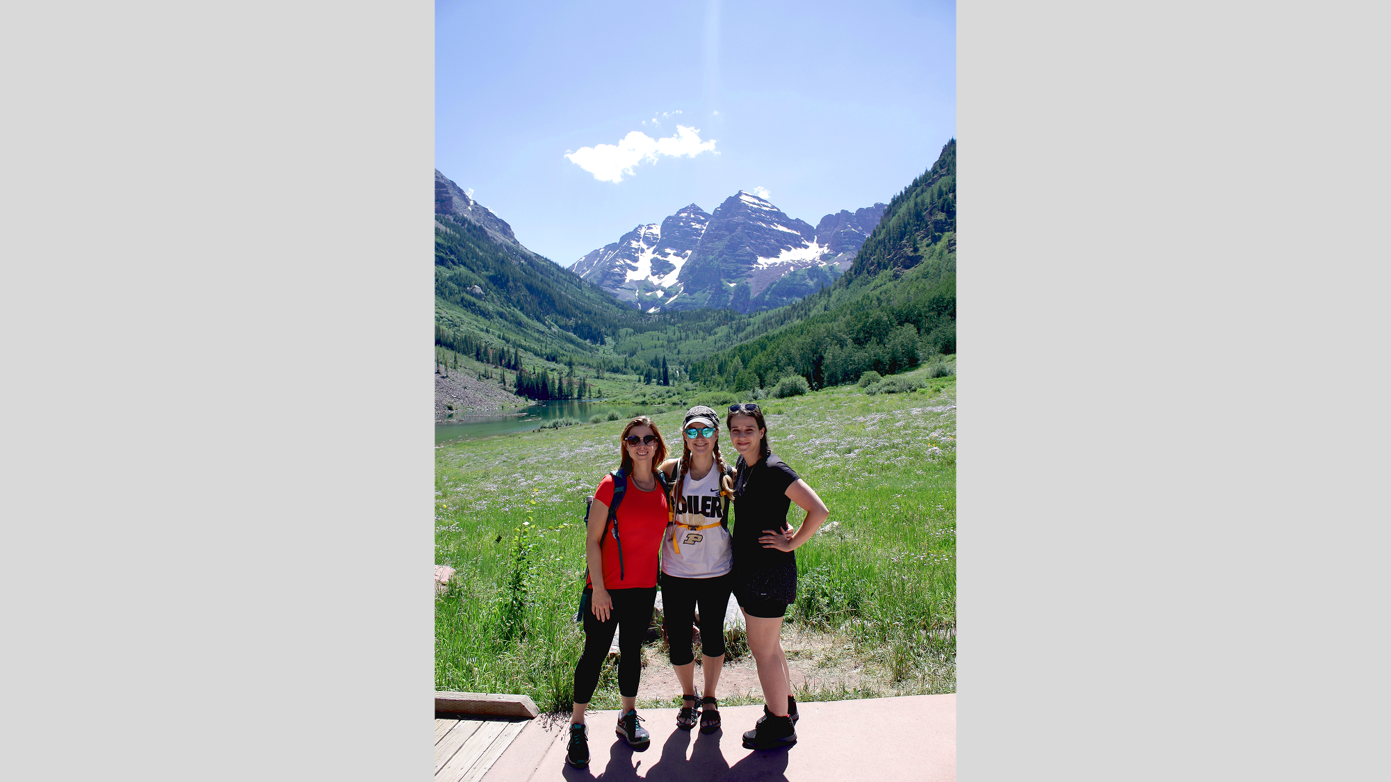 2019-07-29 Kristy, Monica, and Hillary explore the Maroon Bells during the 2019 Heme Malignancies meeting in Snowmass, CO.