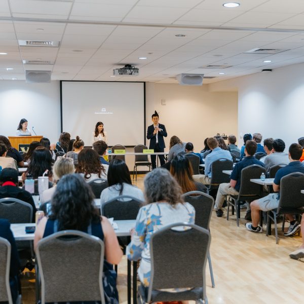 Career symposium attendees participating in a panel session.