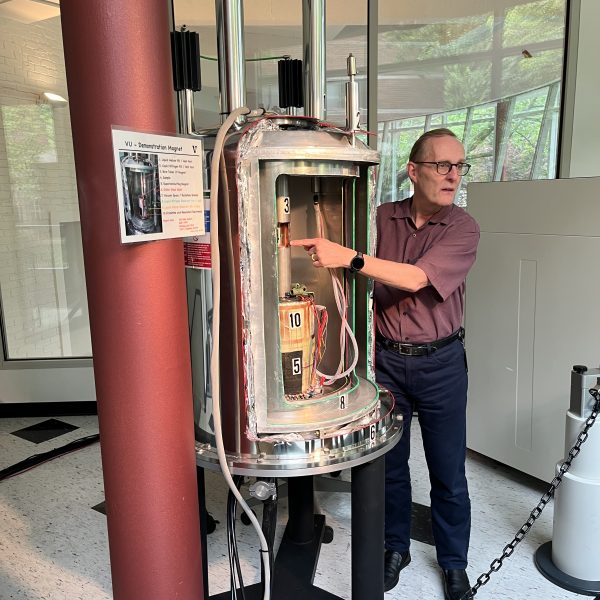 Up-close view of a NMR spectrometer.