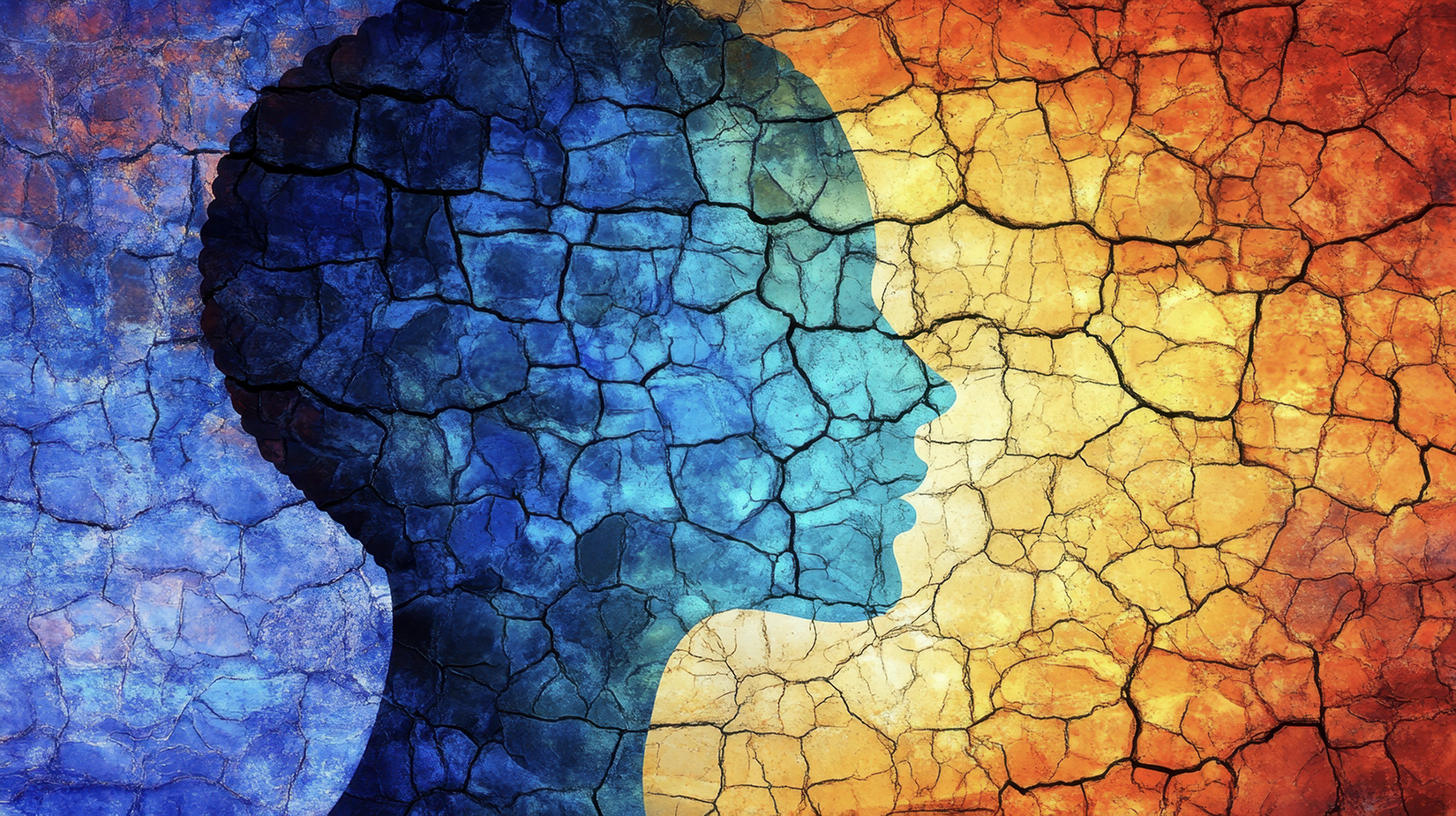 Profile of head on background with cracks. Adobe Stock image by Architect, generated with AI.