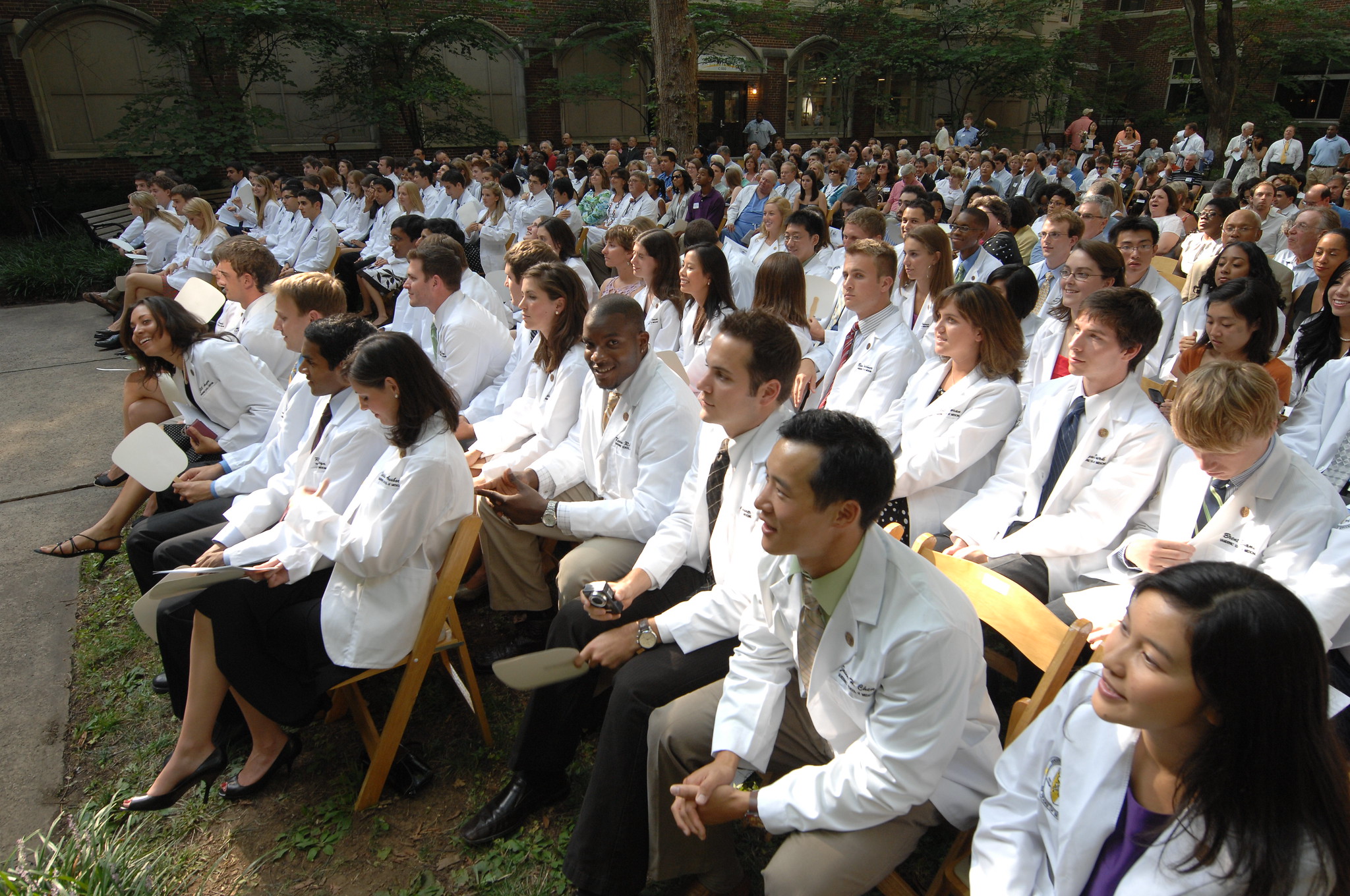 Having officially become MD students after donning their white coats, the class of 2013 prepares to recite their oath in Chapman Quad. 2009.