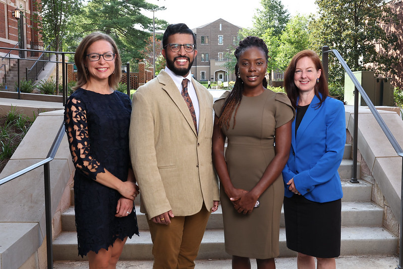 From left, Global Health Track Co-Director Dr. Elizabeth Rose, Tevin Mathew, Anjola Ajayi, and Global Health Track Co-Director Dr. Marie Martin