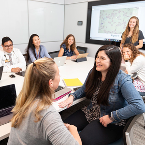 A group of VUSM students collaborate in a classroom.