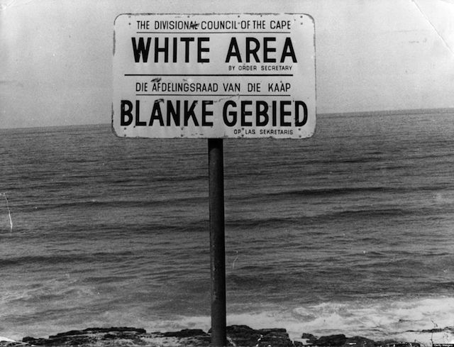 An apartheid notice on a beach near Capetown, denoting the area for whites only. (Photo by Keystone/Getty Images)