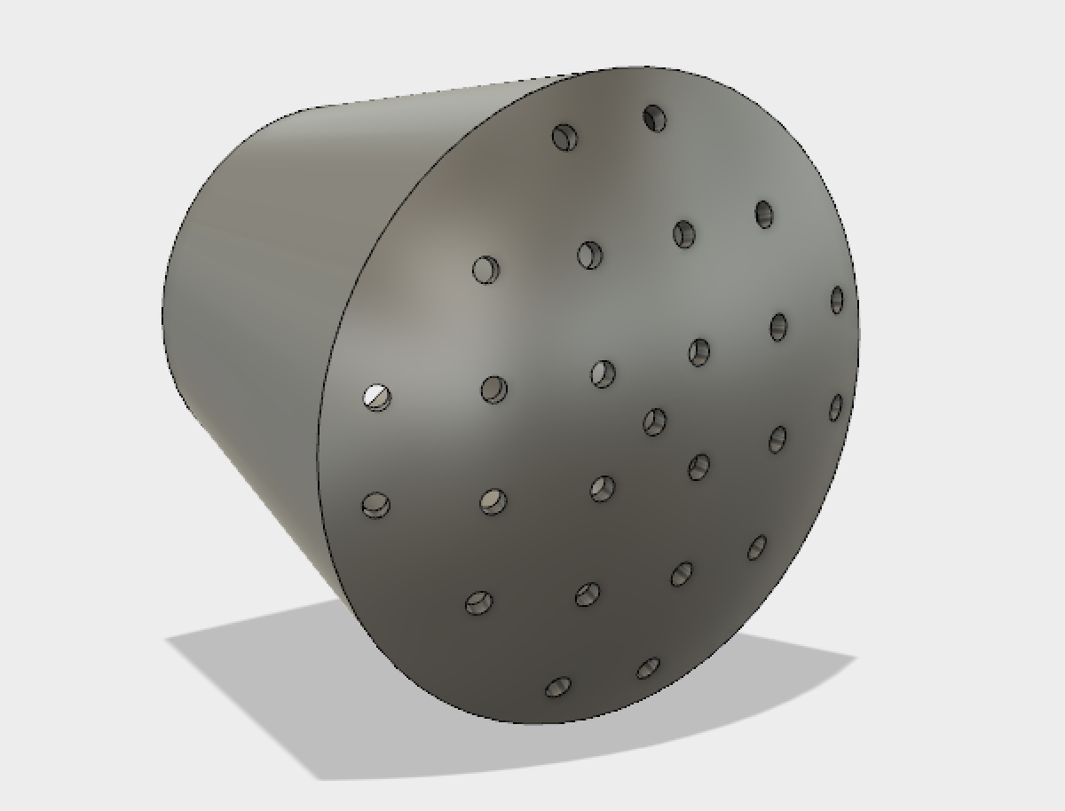 This version of the perimeter dome has walls surrounding an opening at back that would be fitted onto the lenses of a VR headset. The dome itself is around 7.5 cm in diameter.