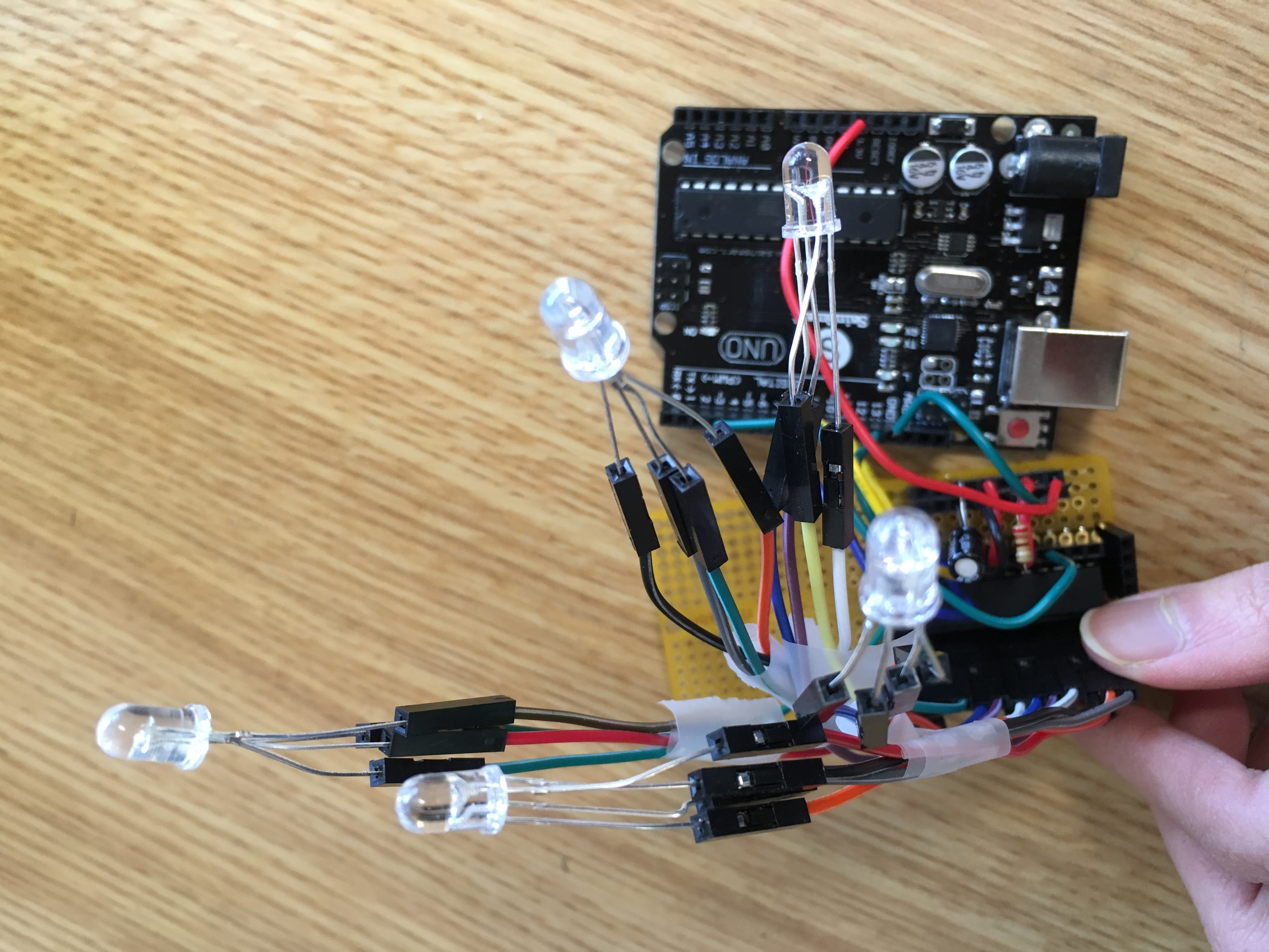 Soldered circuit. This is our first attempt to implement our circuit on flexible PCBs. This circuit is currently non-functional but will be improved throughout next week.