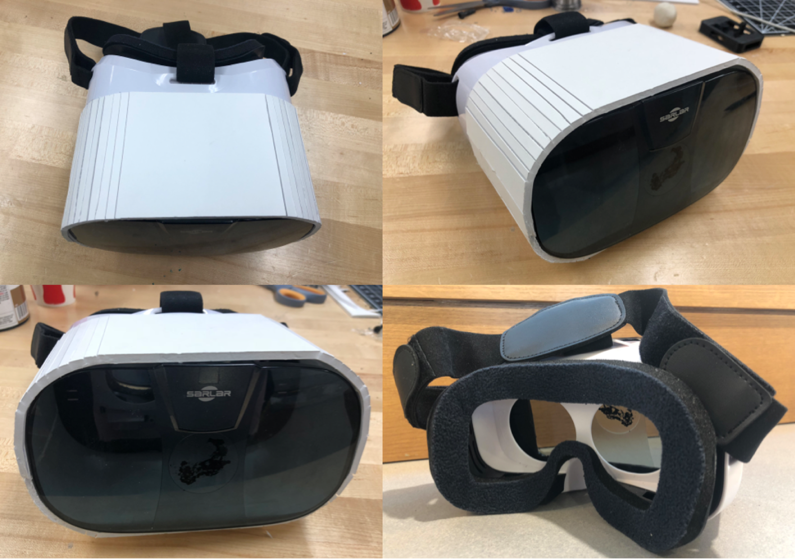 The new headset design. This prototype's walls are made of foam board. future iterations will be entirely hard plastic.