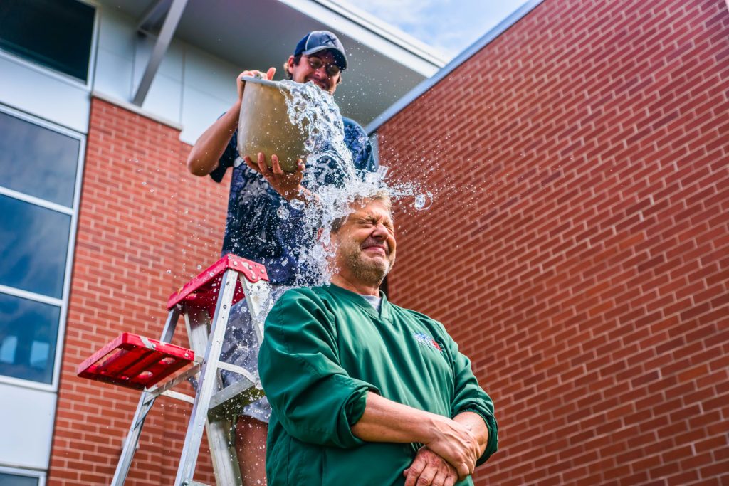 The ALS ice bucket challenge became a viral internet sensation in 2014, generating over $100 million of contributions towards ALS in a matter of weeks. (Chris Rand [CC BY-SA 4.0 (https://creativecommons.org/licenses/by-sa/4.0)]).