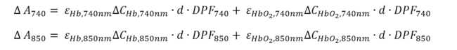 Fig. 2: Modified Beer-Lamberts Law for ratiometric NIRS