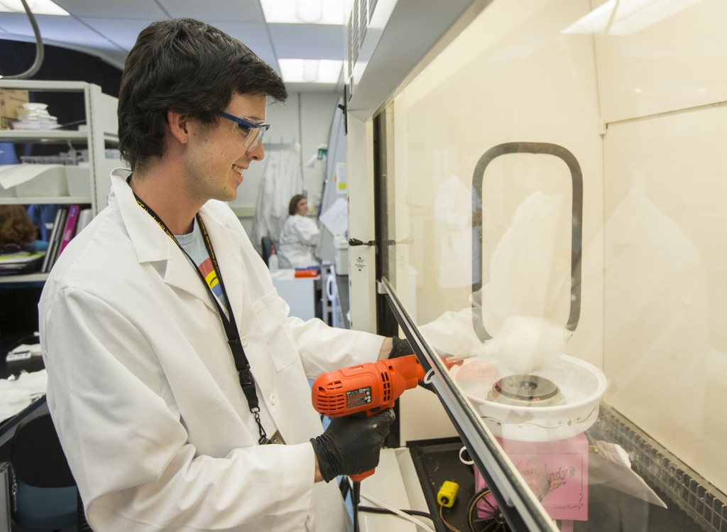 Brad makes microfibers with a cotton candy machine