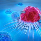 3d illustration of a cancer cell and lymphocytes