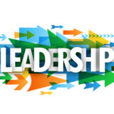 “LEADERSHIP” overlapping vector letters icon with arrows background