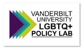 On the left are colored triangles in a gradient from dark blue to gold pointing to the words "Vanderbilt University LGBTQ+ Policy Lab" in black text.