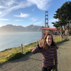Gaby posing near the Golden Gate Bridge 