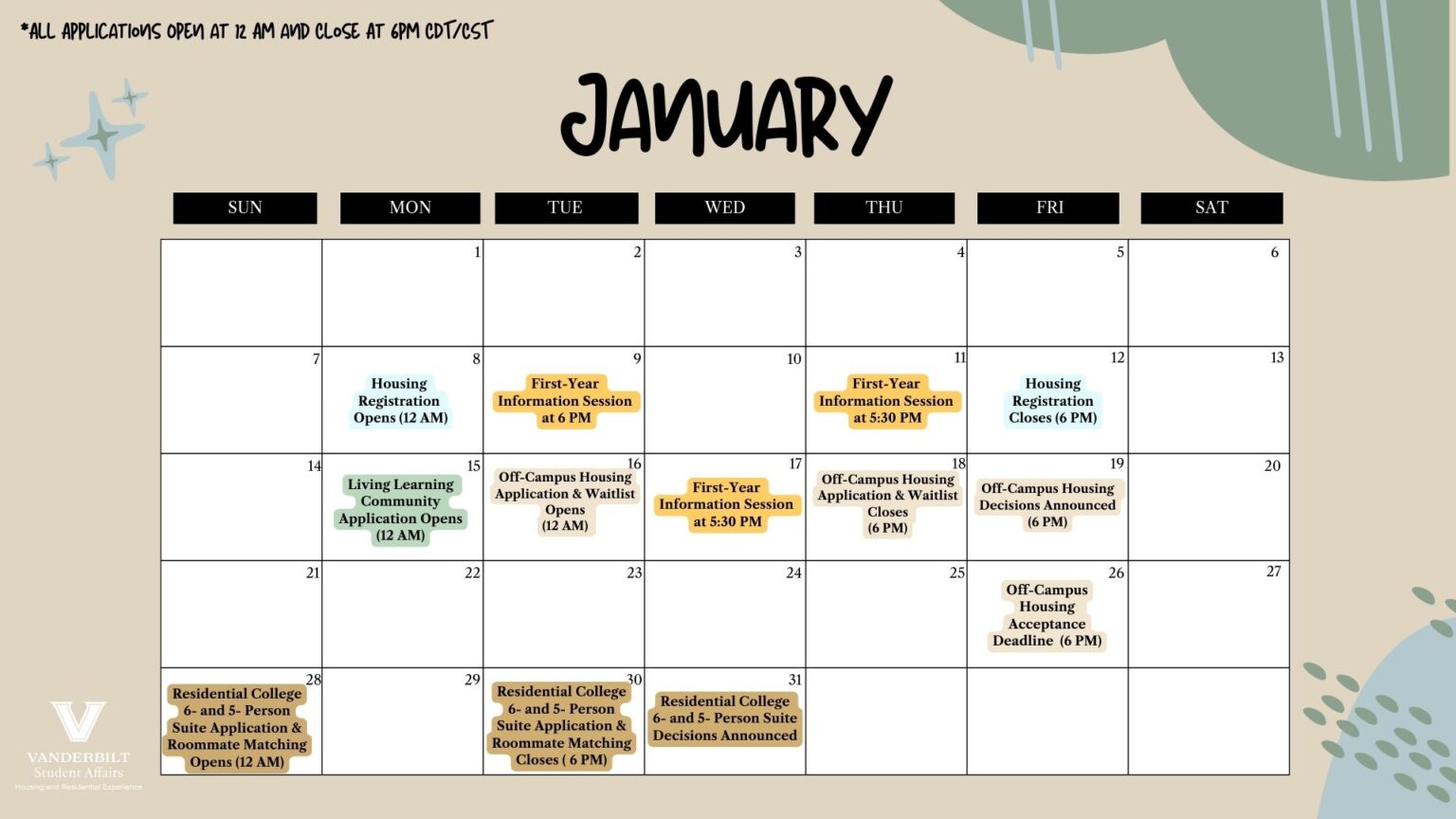 Calendar of Events Housing and Residential Experience Vanderbilt