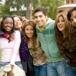 happy group of young people at a university college