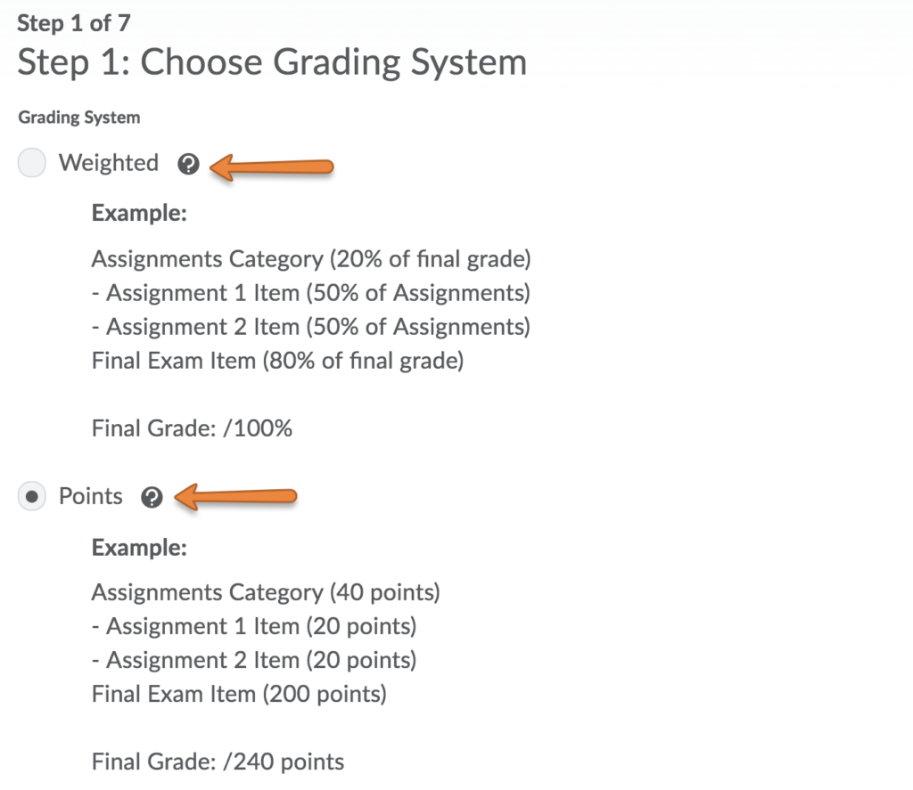 Setting up a letter grade grading table