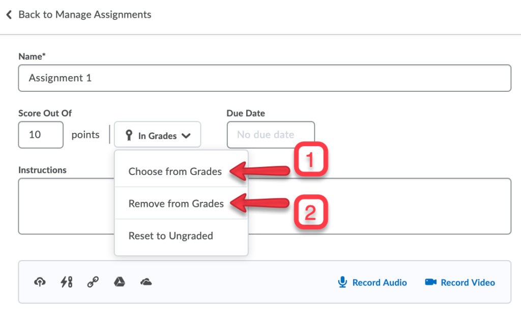 brightspace link assignment to gradebook