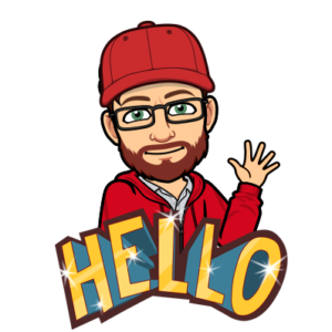 Cartoonish image of a person waving hello with the word hello spelled out underneath