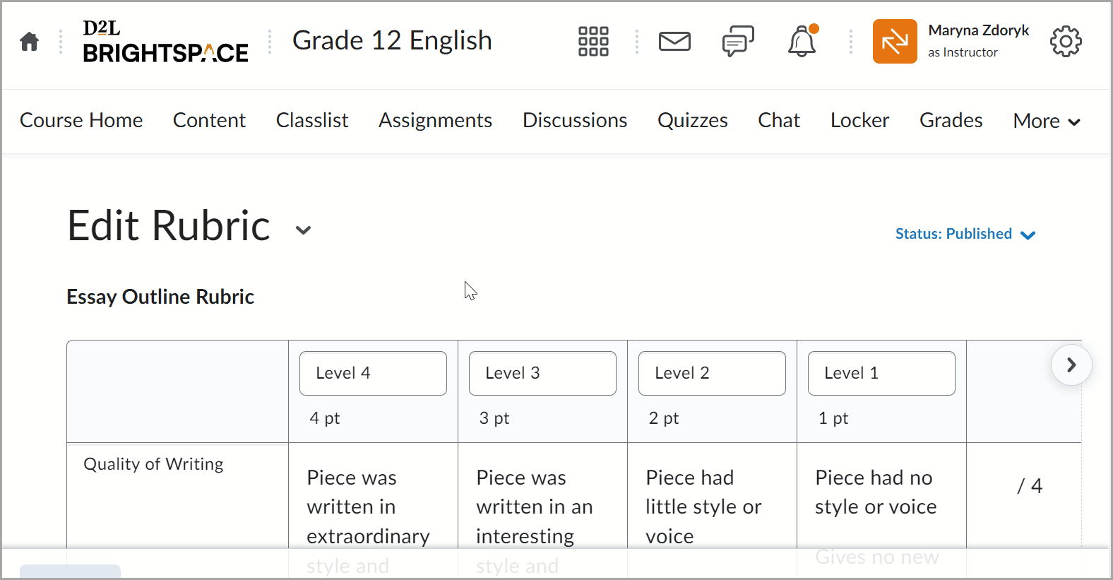 Animated GIF that shows that changes to rubrics now make that section of the rubric highlight in blue until changes are saved