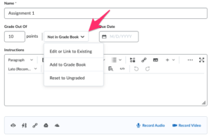 brightspace link assignment to gradebook