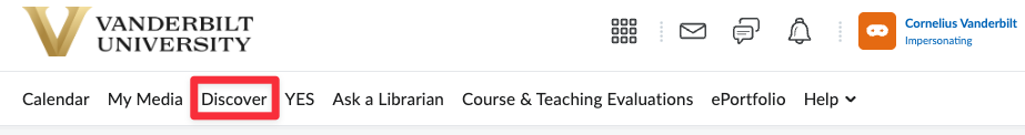 The Brightspace navbar with Discover highlighted