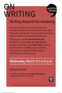 Poster for On Writing happening March 14 at 4:15