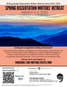 Poster of Spring Dissertation Writers' Retreat, March 2-3