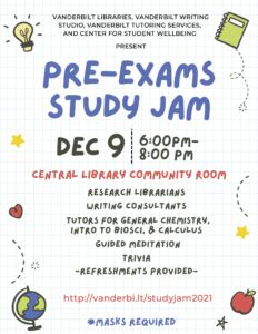 A flyer image whose purpose is to promote the Pre-Exams Study Jam event