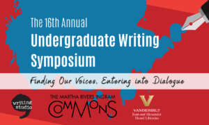 This colorful image promotes attendance at the 2024 Undergraduate Writing Symposium being held Friday, April 5, in Commons Center 237.