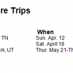 trip dates 1-6-15