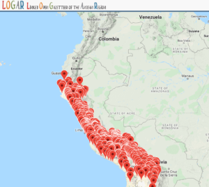 Blown up image of a section of the LOGAR website's homepage, featuring the project's name and a map of South America