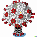 DALL·E 2023-02-10 10.21.57 – a cartoon bouquet of flowers made of gears and computer parts, red and white