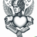 DALL·E 2023-02-10 10.53.03 – cupid as a cyborg, tattoo art