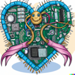 DALL·E 2023-02-10 10.56.31 – cupid_s heart made of wires and circuit boards and computer parts, cartoon style,
