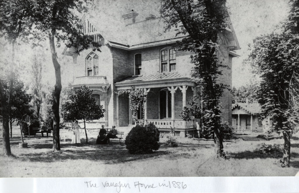 Vaughn house with small magnolia and Stella Vaughn, 1886