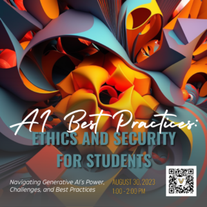 AI Best Preactices (Students) graphic - abstract image with oranges and teals