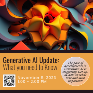 Generative AI Update workshop graphic - abstract image, lots of orange and teal