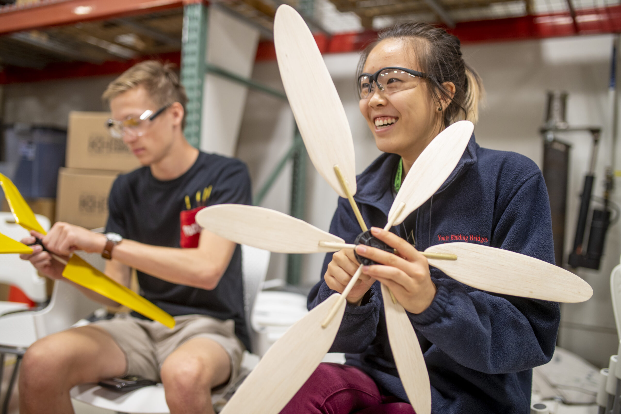 First year engineering students test their wind turbine designs in the Wind Test Chamber at LASIR Lab in MetroCenter with professor Doug Adams.(John Russell/Vanderbilt University)