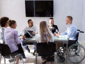 students in a conference room