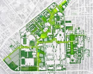 A map of the vision for campus outlined in the FutureVU land use plan.