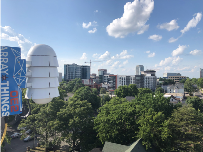 Temporary AoT Sensor installed at Vanderbilt's Institute for Software Integrated Systems building on 16th Ave