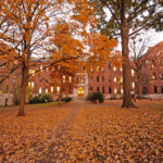 Garland Hall at dusk with fall foliage.(John Russell/Vanderbilt University)