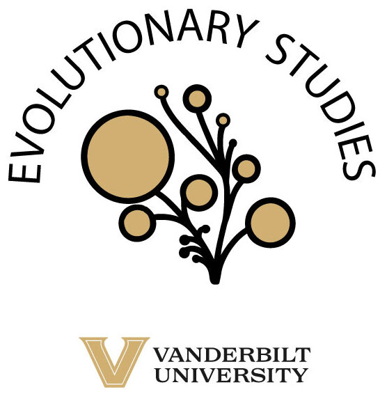 Gold Circles connected by black vines. Evolutionary Studies. Vanderbilt University Logo black and gold