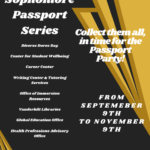 An information flyer promoting the Sophomore Passport Series and listing the participating offices