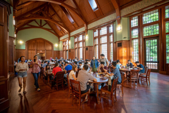 students in campus dining room