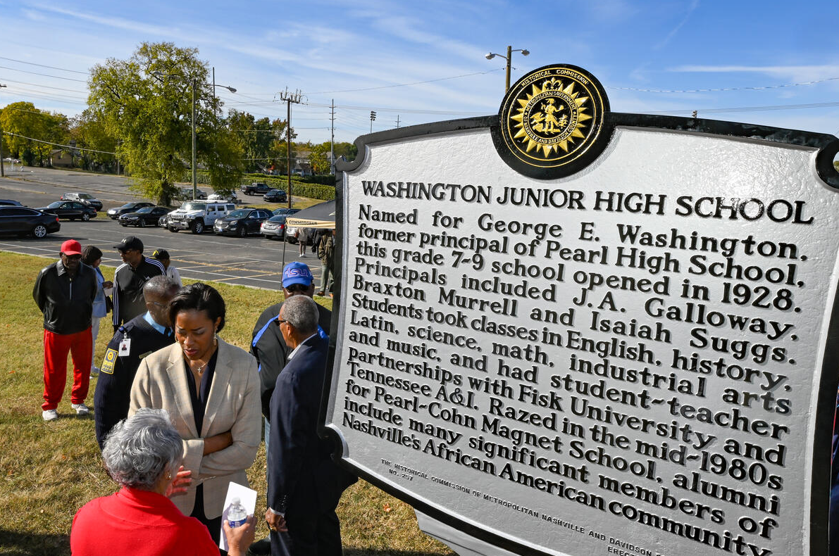 Historical marker unveiling and dedication ceremony at Pearl-Cohn Entertainment Magnet High School honoring Washington Junior High School