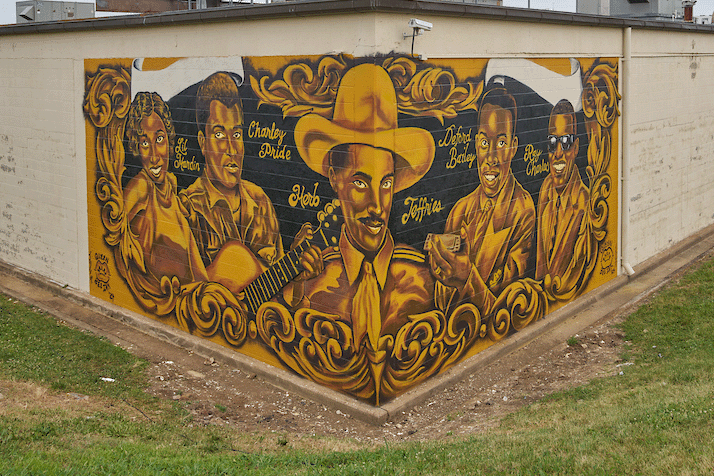 The “First Family of Black Country” mural at 625 Chestnut St. in Nashville