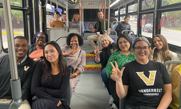 Members of the Vanderbilt Division of Government and Community Relations travel aboard a WeGo bus. (Vanderbilt University)